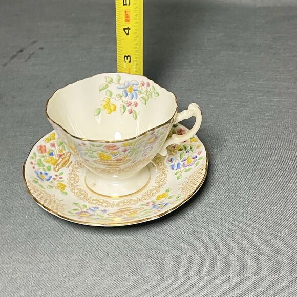 Vntg Hammersley Daffodil Pattern TeaCup Saucer Yellow Pink Blue Flower England - Picture 3 of 13